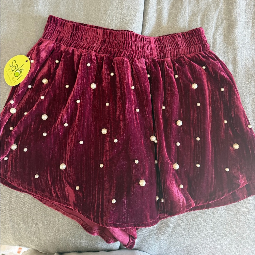 Maroon Velvet skort - Burgundy with Pearls